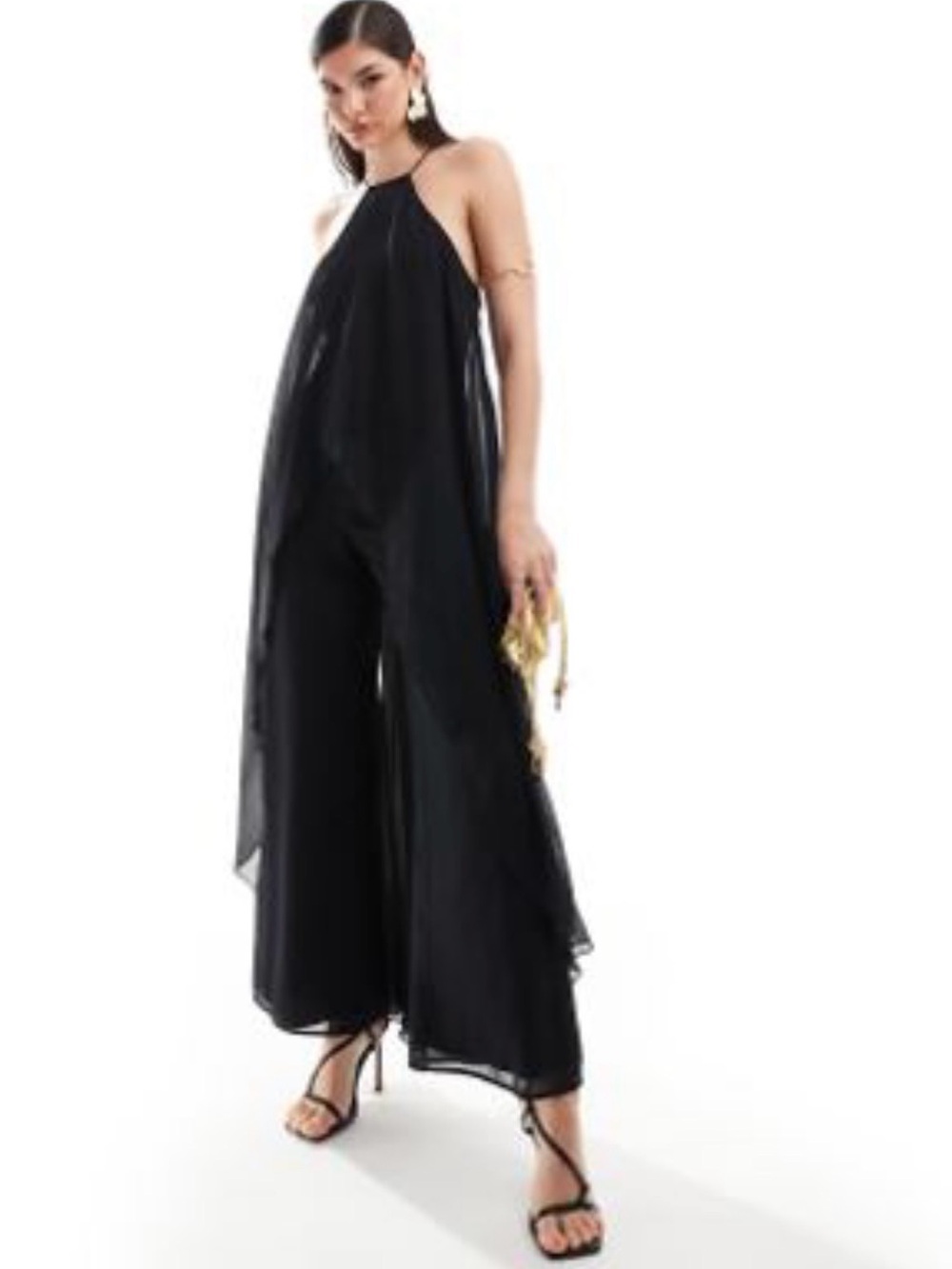 ASOS Black Halter Wide-Leg Jumpsuit with Overlay